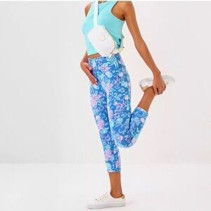 NWT Lilly Pulitzer High Rise Leggings Crop Sunwashed Blue Citrus Crush Size XL
